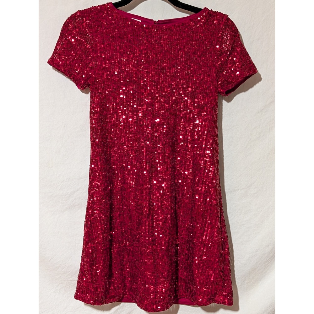 Evsie Girls Size 10 Red Sequin Party Dress Short Sleeve Sparkly Holiday Formal